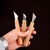 3'lü Chip Carving Bıçak Seti | Geometrik Ahşap Oyma için Profesyonel Chip Carving Knife Takımı